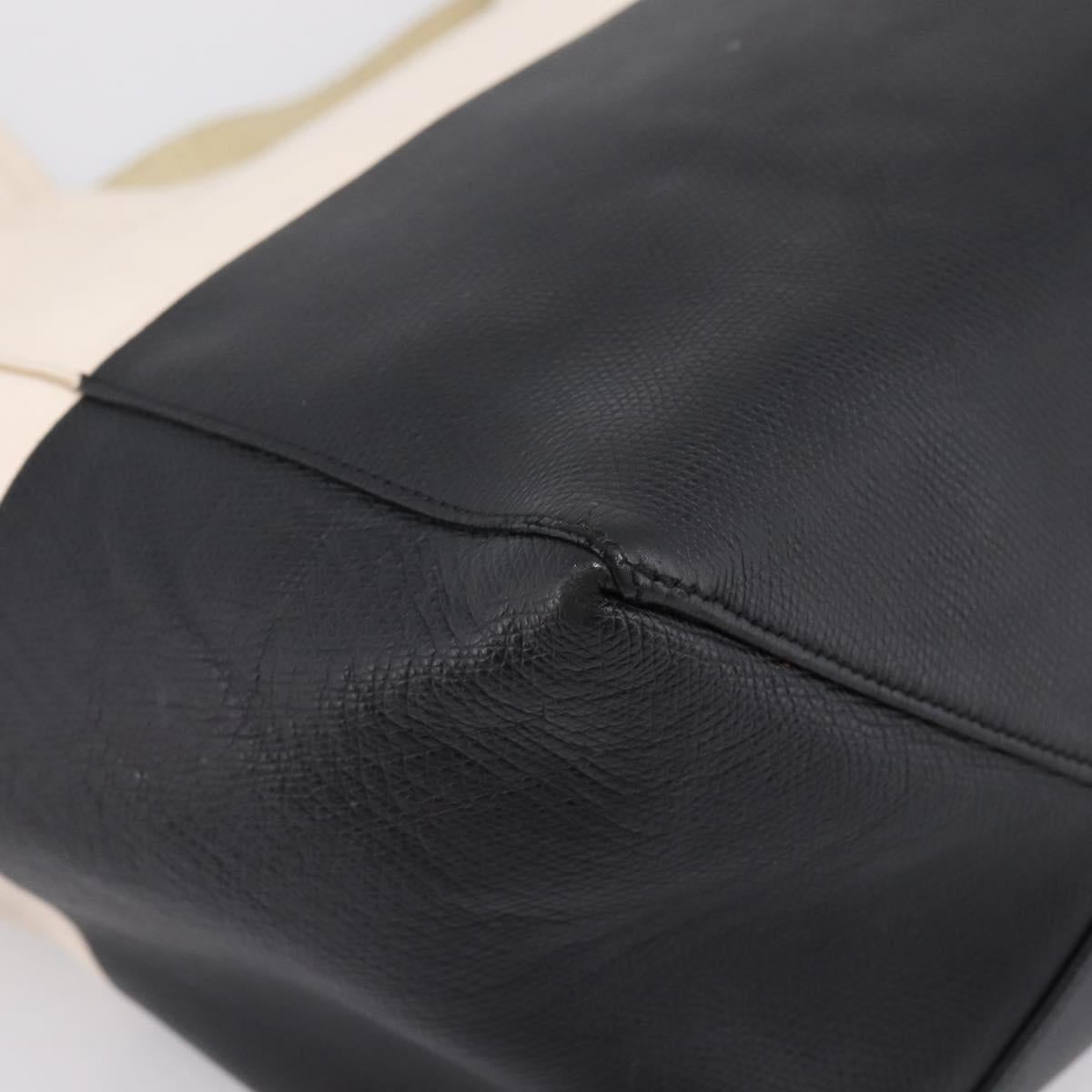 CELINE Horizontal Cabas Large Tote Bag Leather White Black Auth 198621A