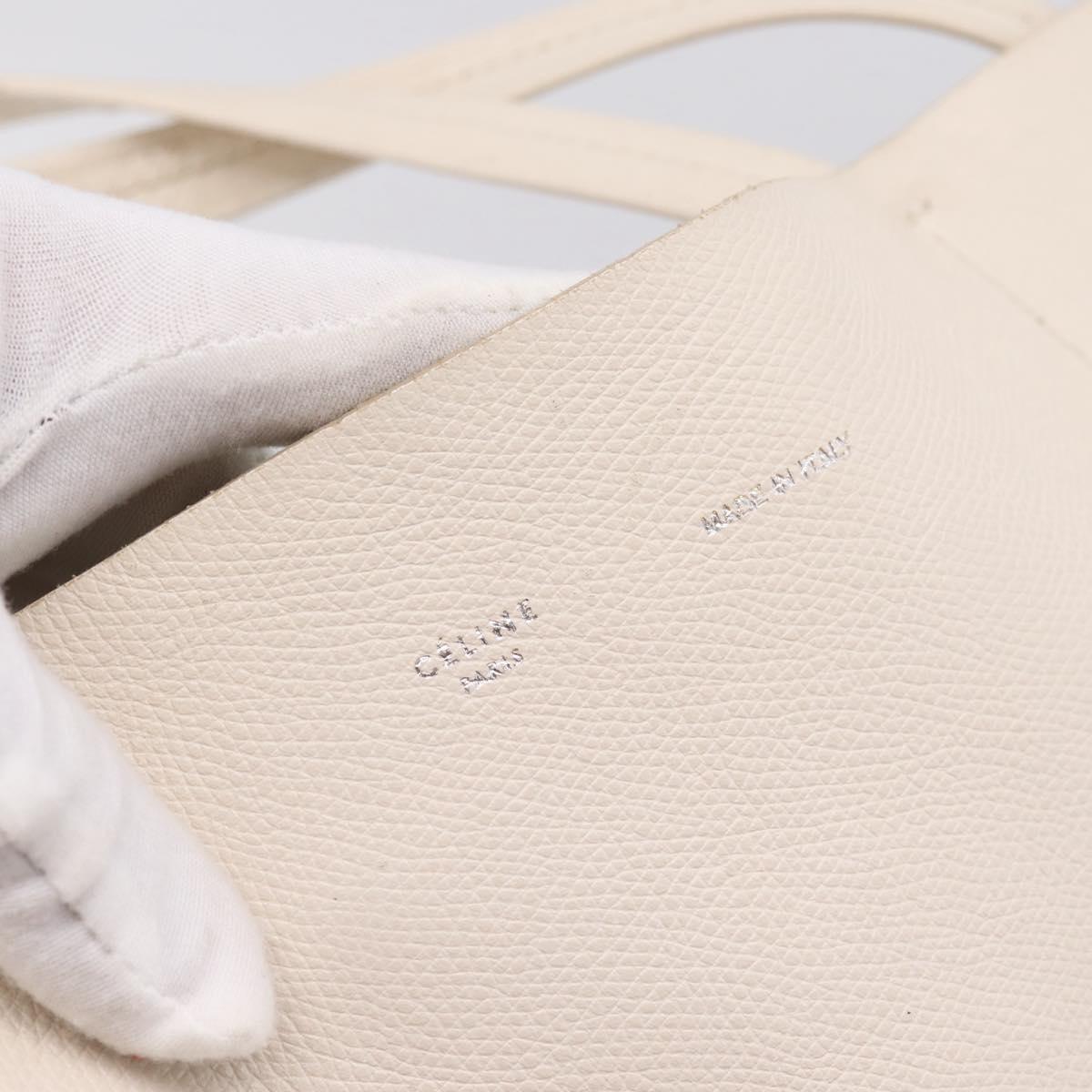 CELINE Horizontal Cabas Large Tote Bag Leather White Black Auth 198621A