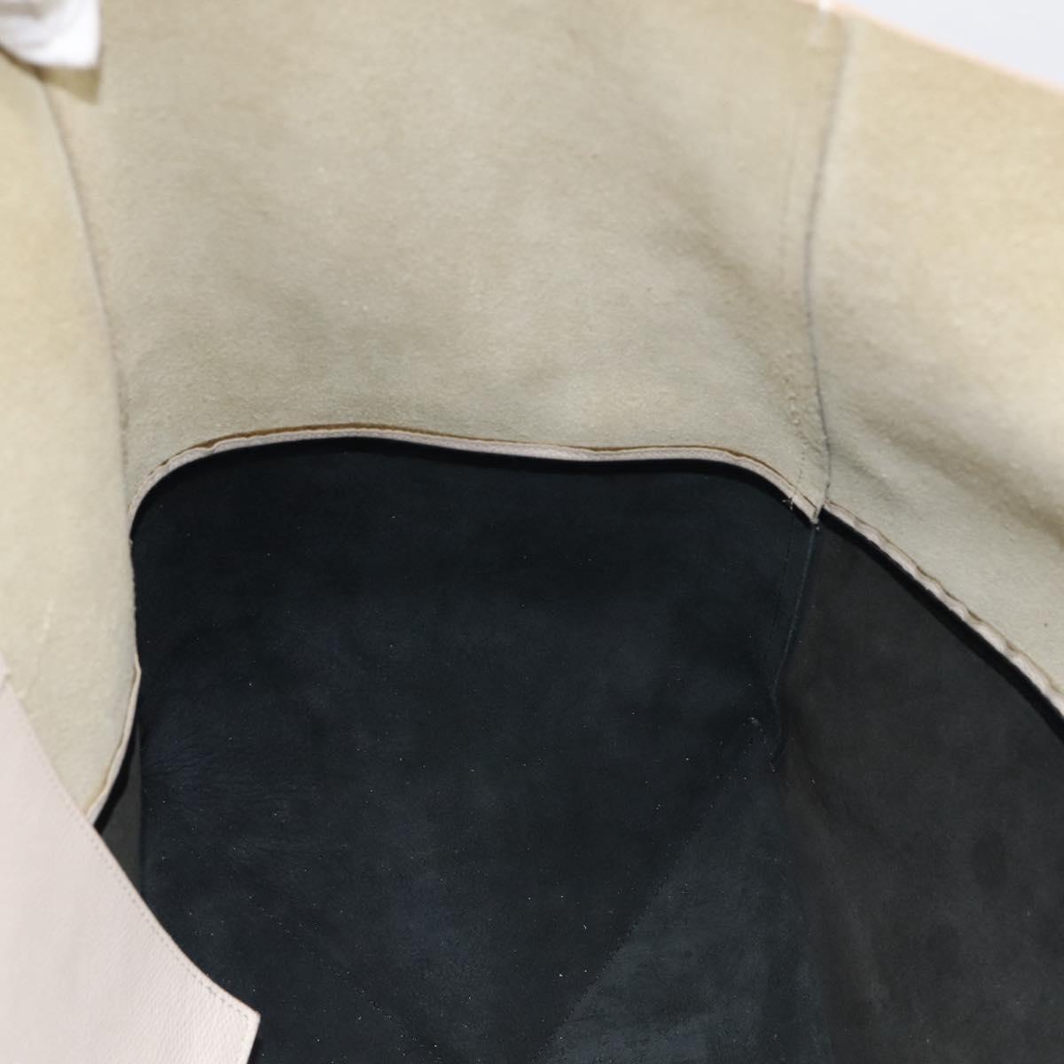 CELINE Horizontal Cabas Large Tote Bag Leather White Black Auth 198621A