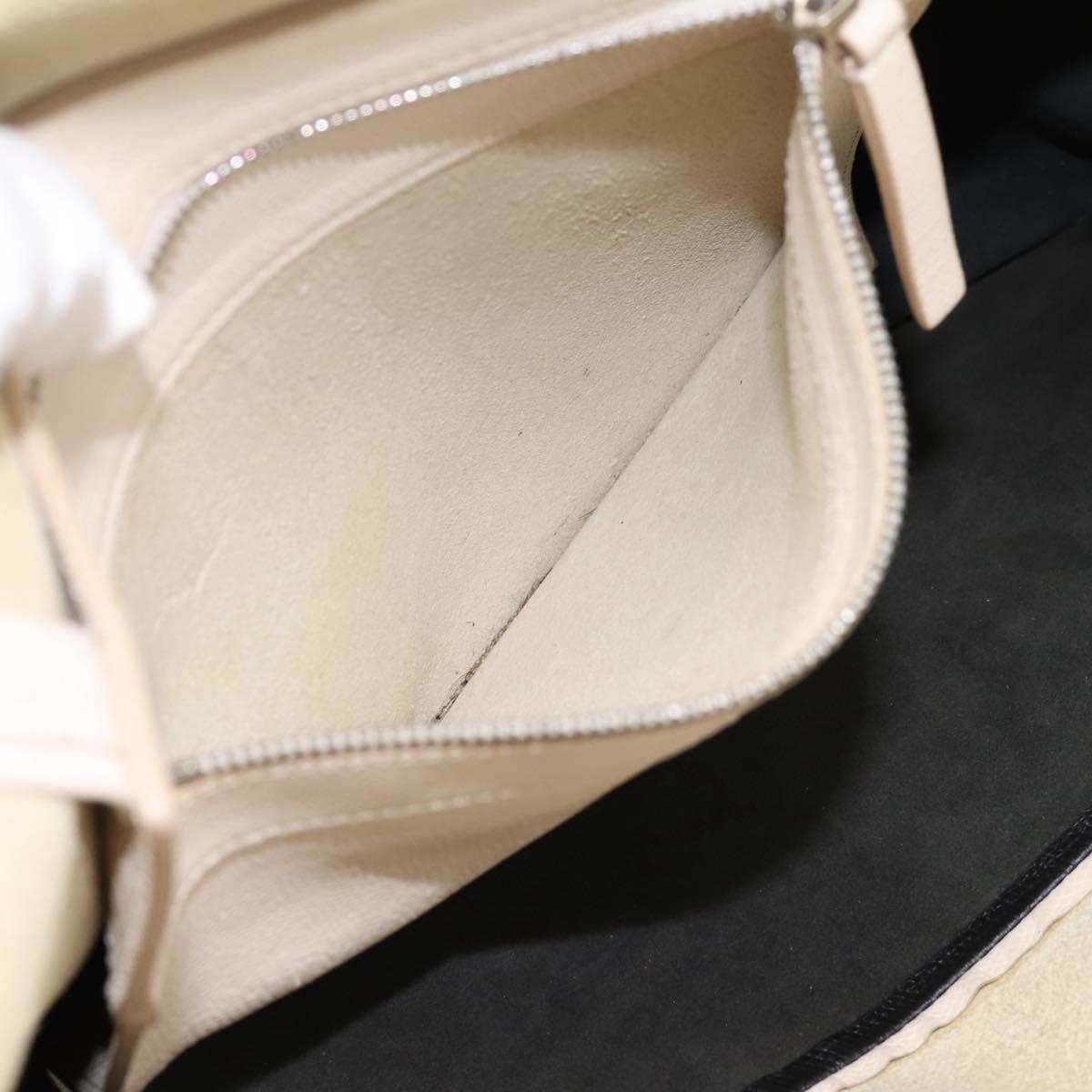 CELINE Horizontal Cabas Large Tote Bag Leather White Black Auth 198621A