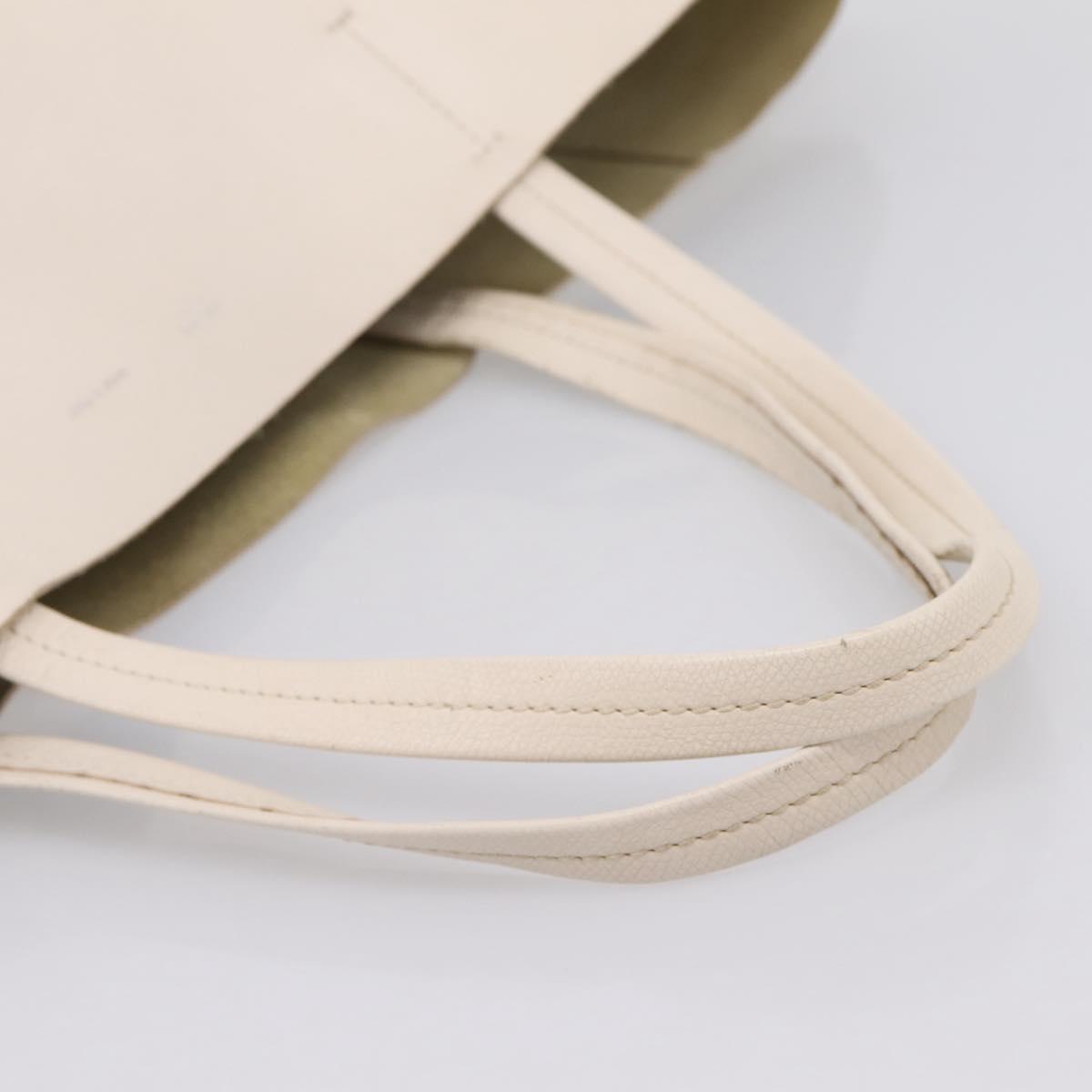 CELINE Horizontal Cabas Large Tote Bag Leather White Black Auth 198621A