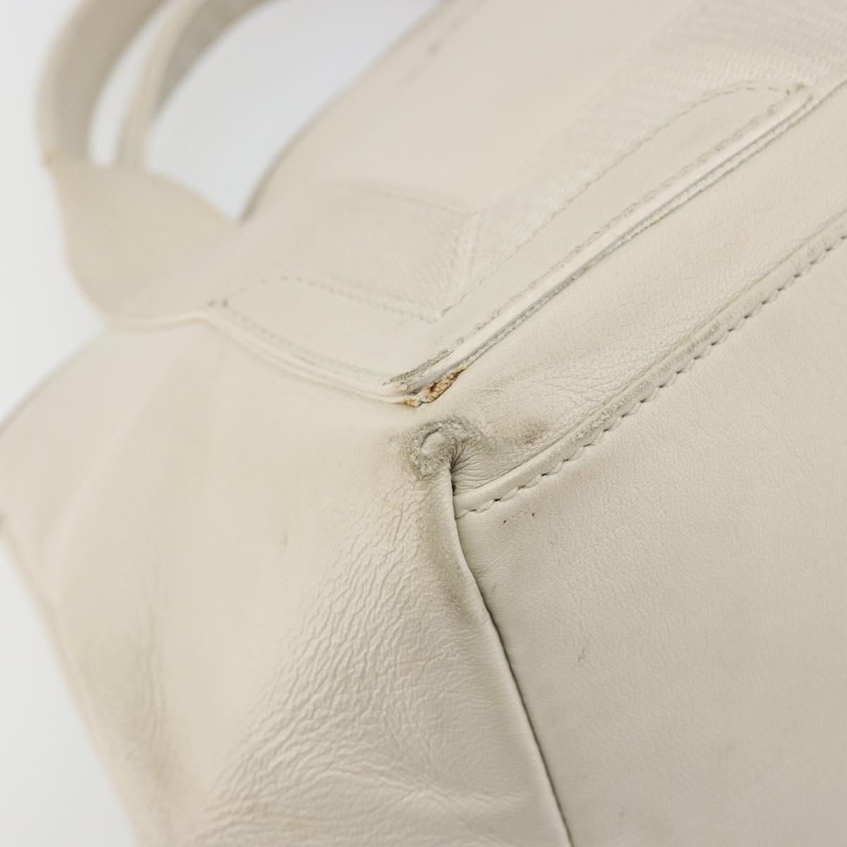 BALENCIAGA Navy Cabas S Hand Bag Leather Ivory Silver 339933 Auth 198623