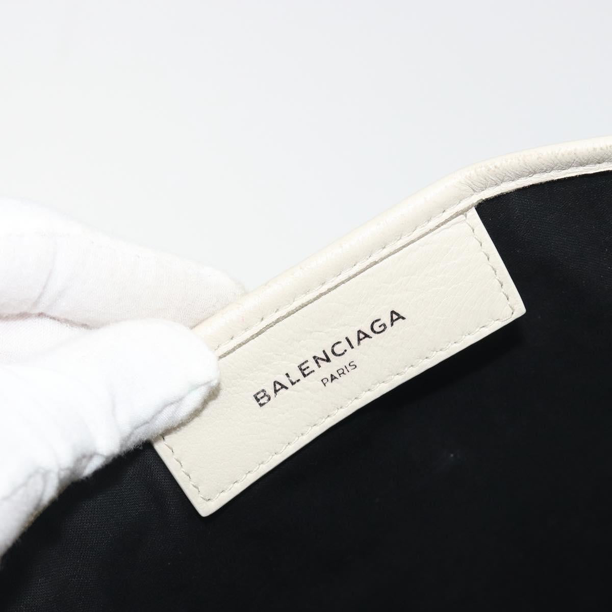 BALENCIAGA Navy Cabas S Hand Bag Leather Ivory Silver 339933 Auth 198623