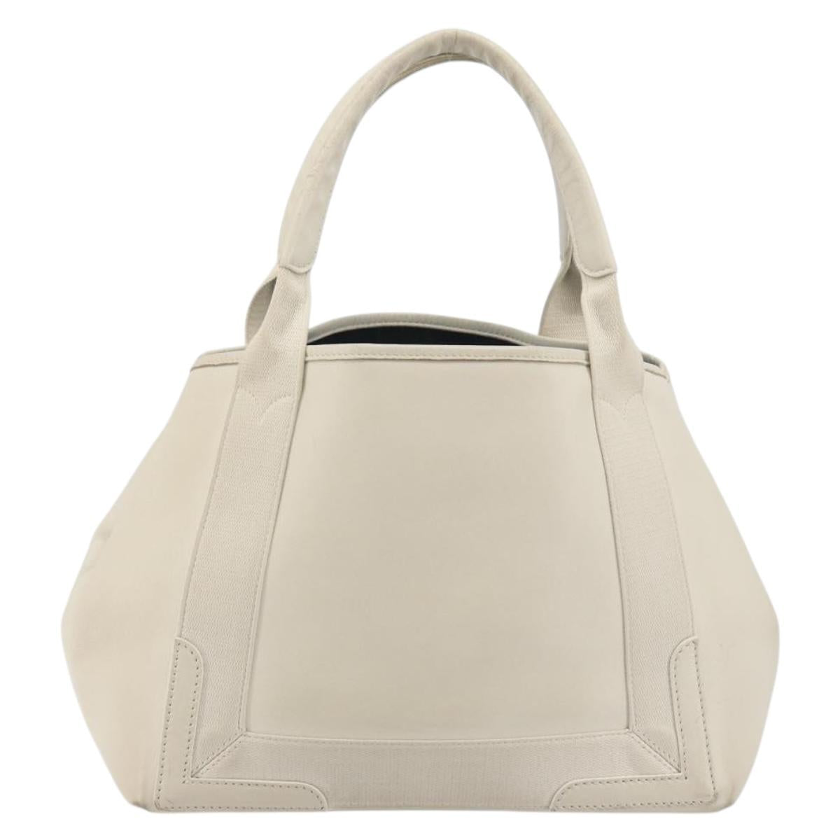 BALENCIAGA Navy Cabas S Hand Bag Leather Ivory Silver 339933 Auth 198623