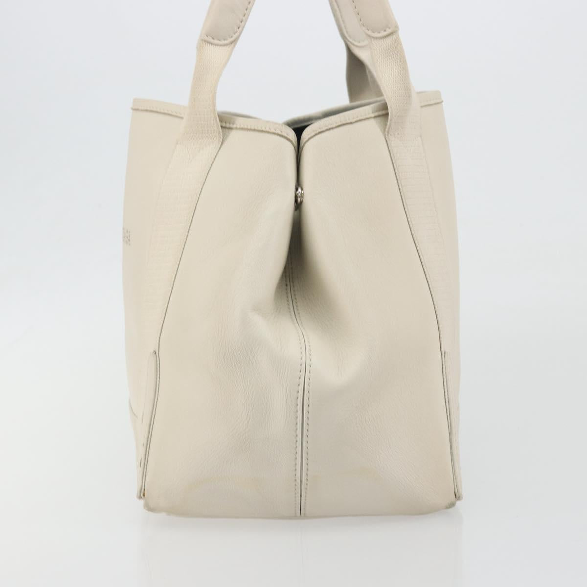 BALENCIAGA Navy Cabas S Hand Bag Leather Ivory Silver 339933 Auth 198623