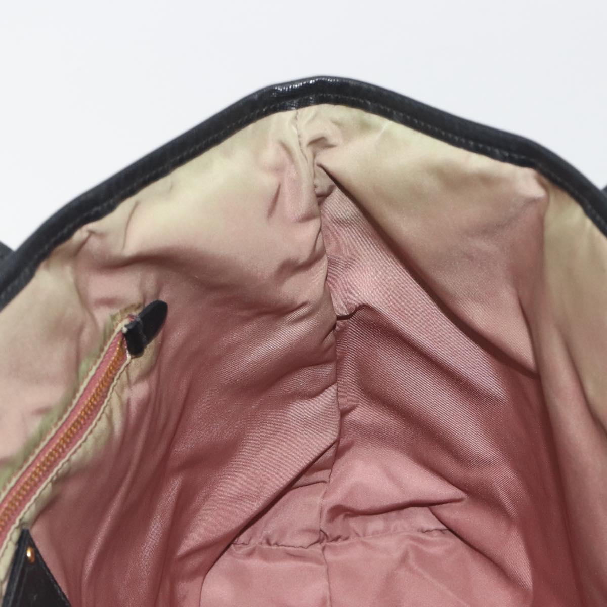PRADA Tote Bag Nylon Black Gold Tone Auth 198624