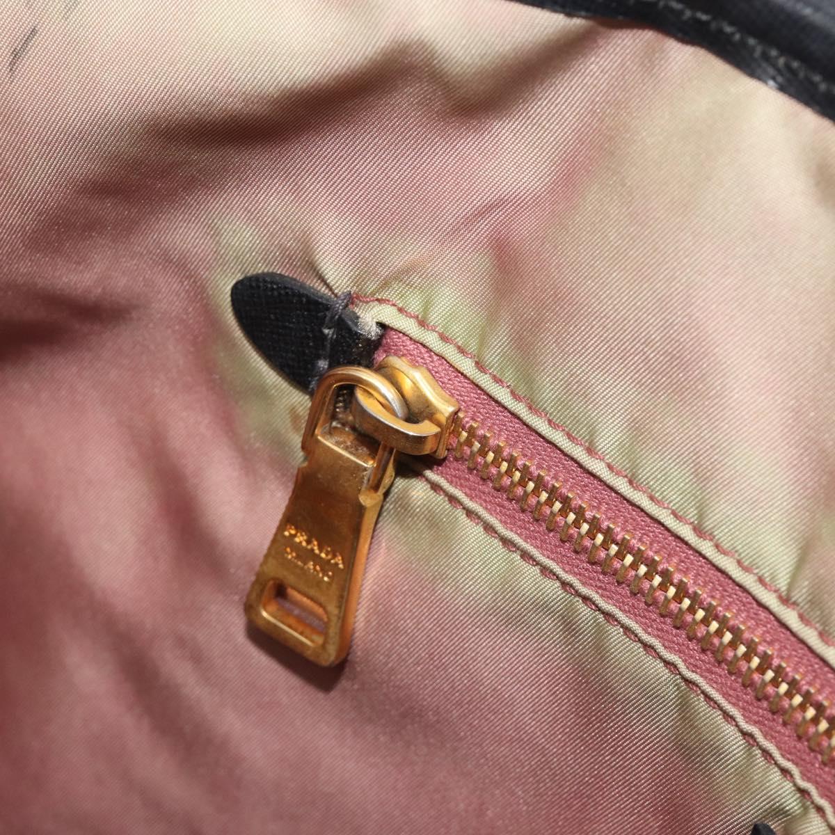 PRADA Tote Bag Nylon Black Gold Tone Auth 198624