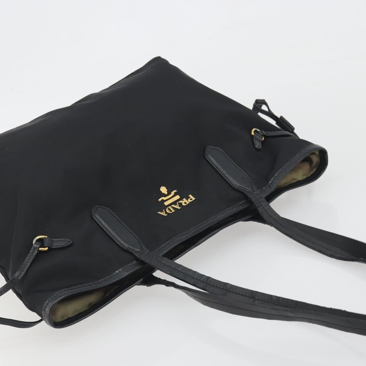 PRADA Tote Bag Nylon Black Gold Tone Auth 198624