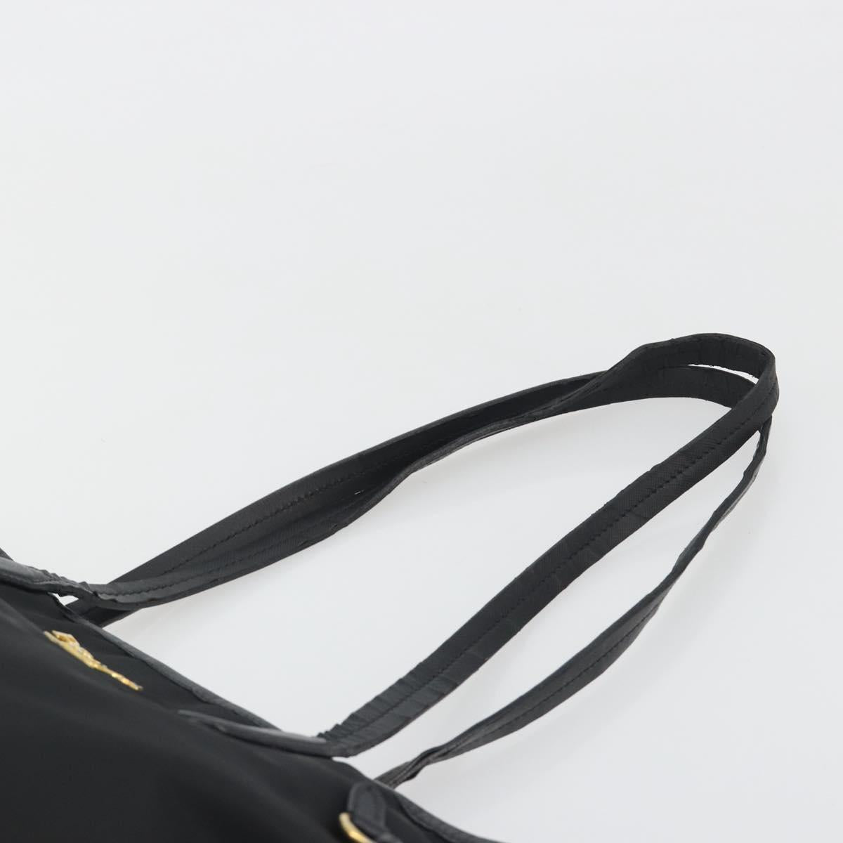 PRADA Tote Bag Nylon Black Gold Tone Auth 198624
