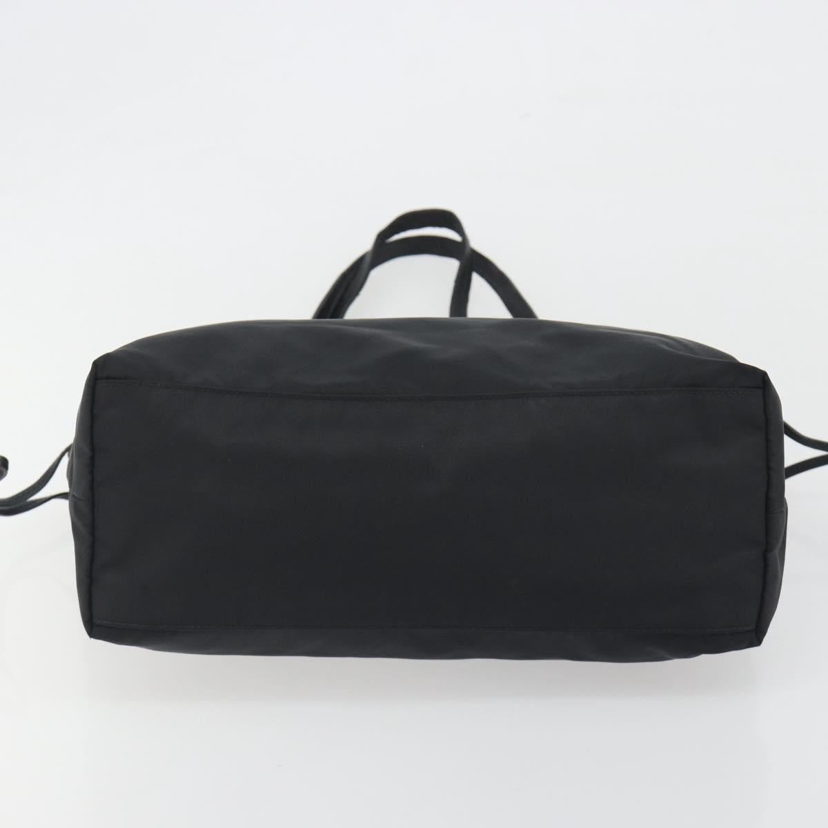 PRADA Tote Bag Nylon Black Gold Tone Auth 198624