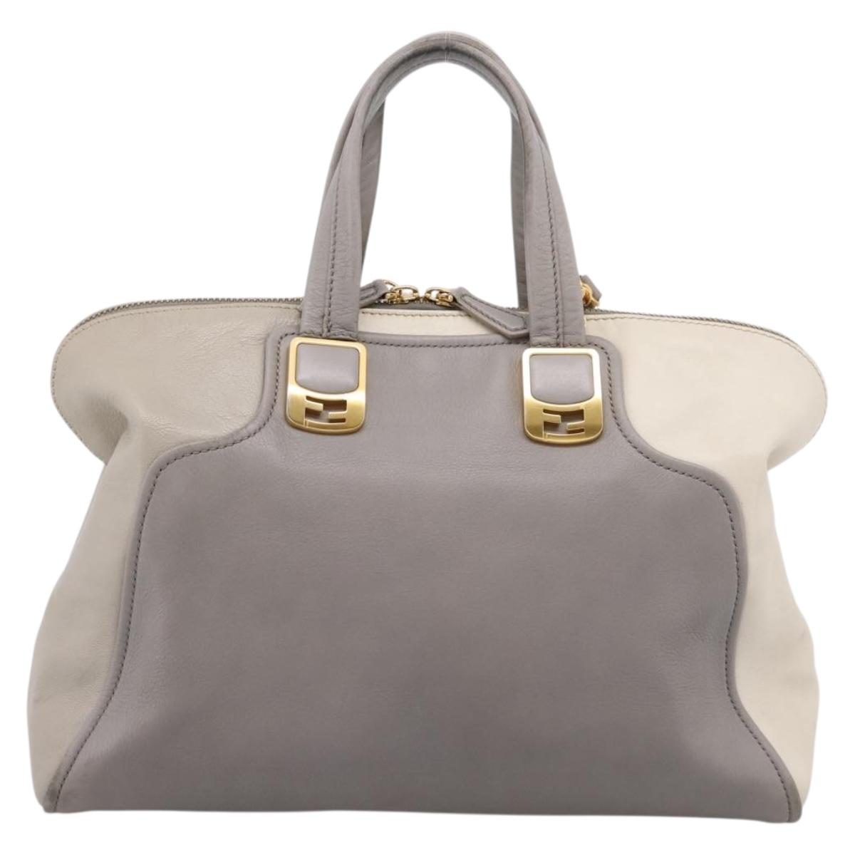 FENDI Chameleon Hand Bag Leather 2way Gray Gold Tone 8BL110 Auth 198625A