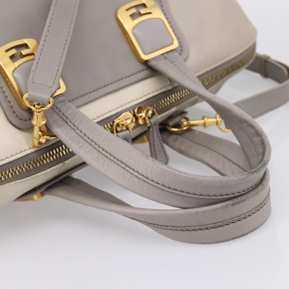 FENDI Chameleon Hand Bag Leather 2way Gray Gold Tone 8BL110 Auth 198625A
