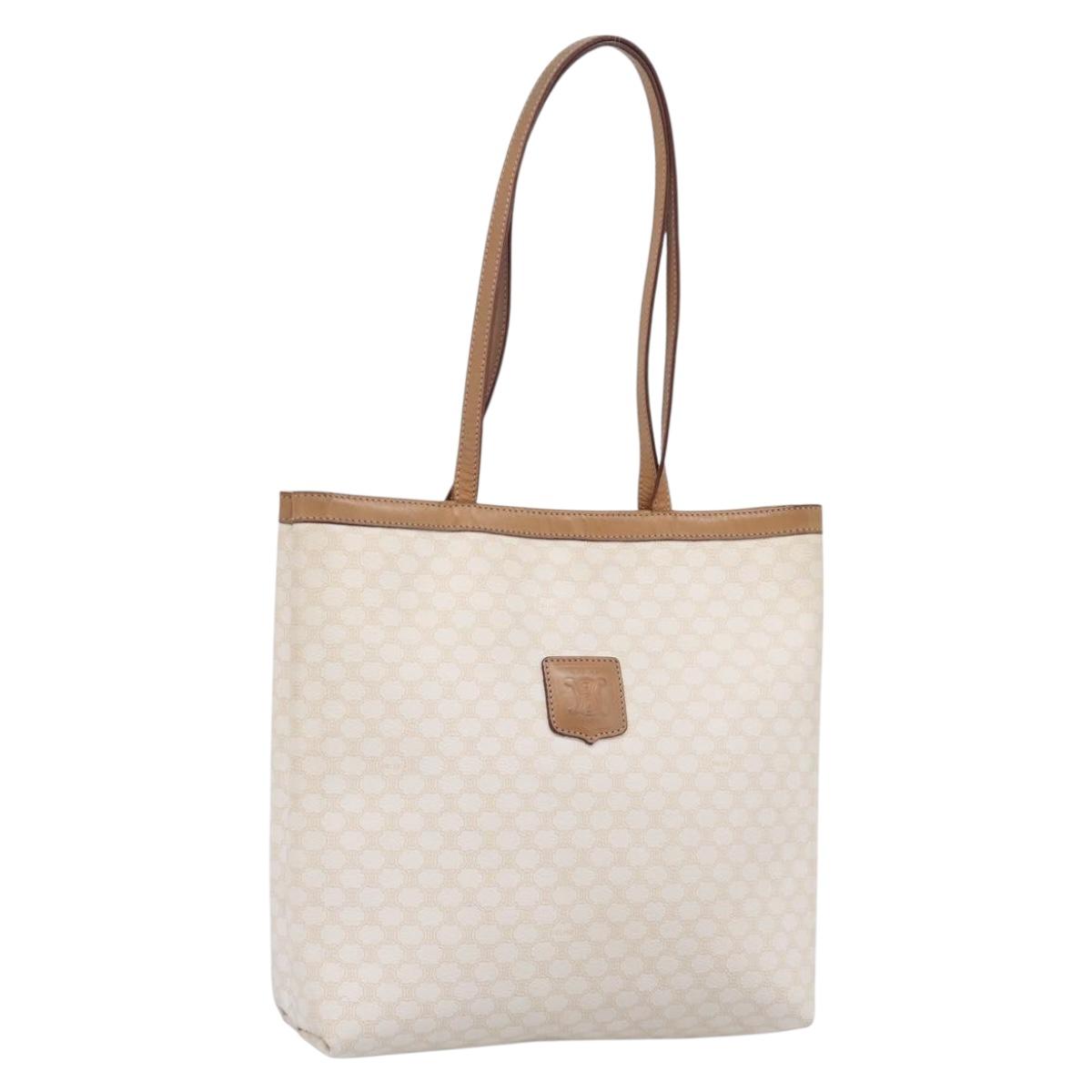 CELINE Macadam Tote Bag PVC Leather White Beige Auth 198626