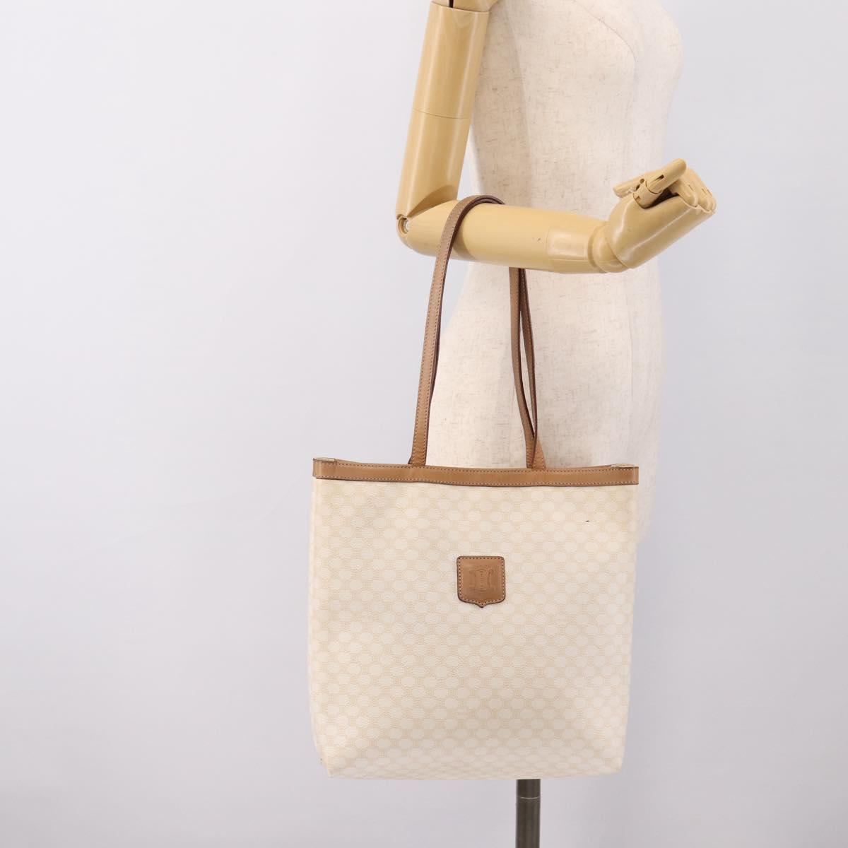 CELINE Macadam Tote Bag PVC Leather White Beige Auth 198626