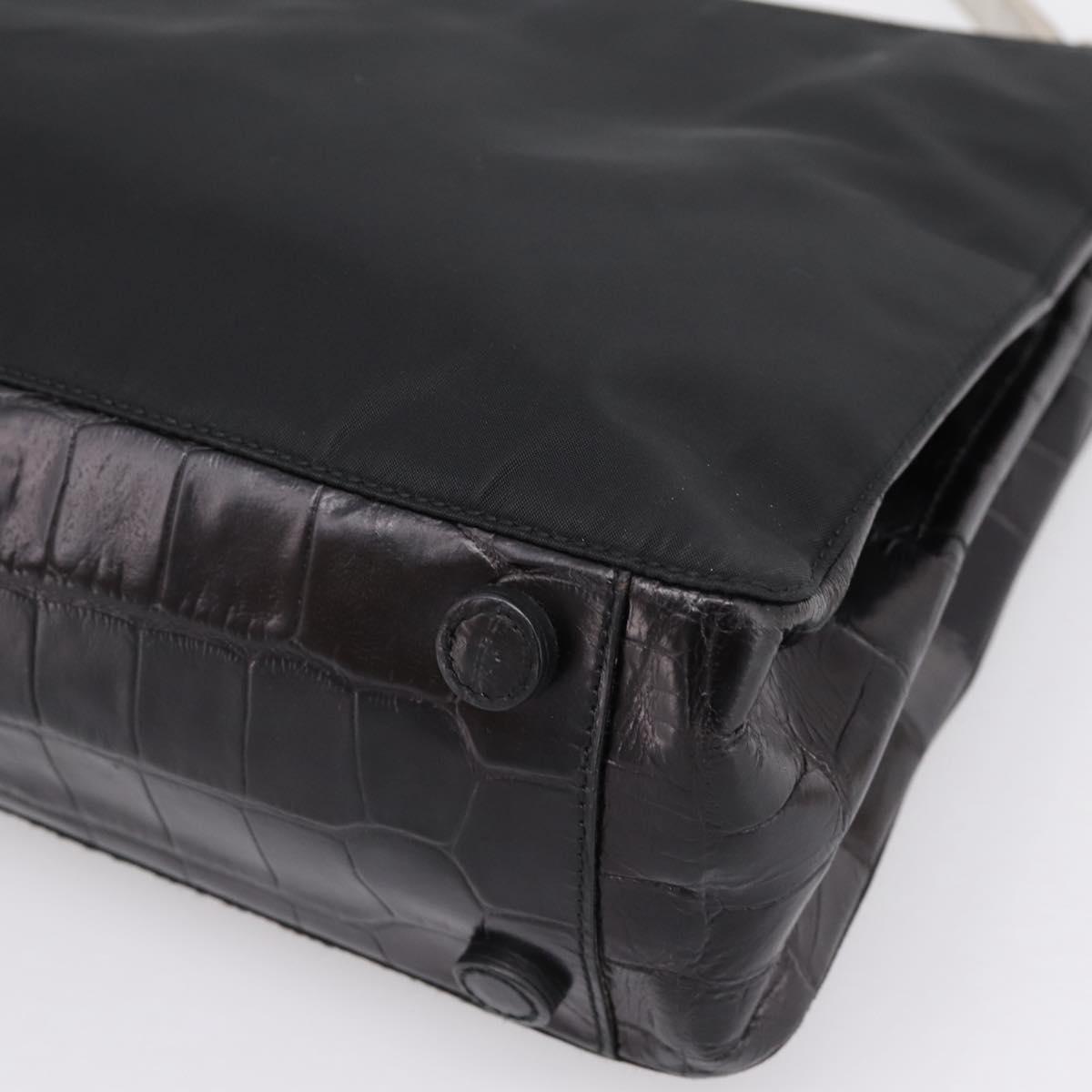 PRADA Tote Bag Nylon Black Silver Auth 198627A
