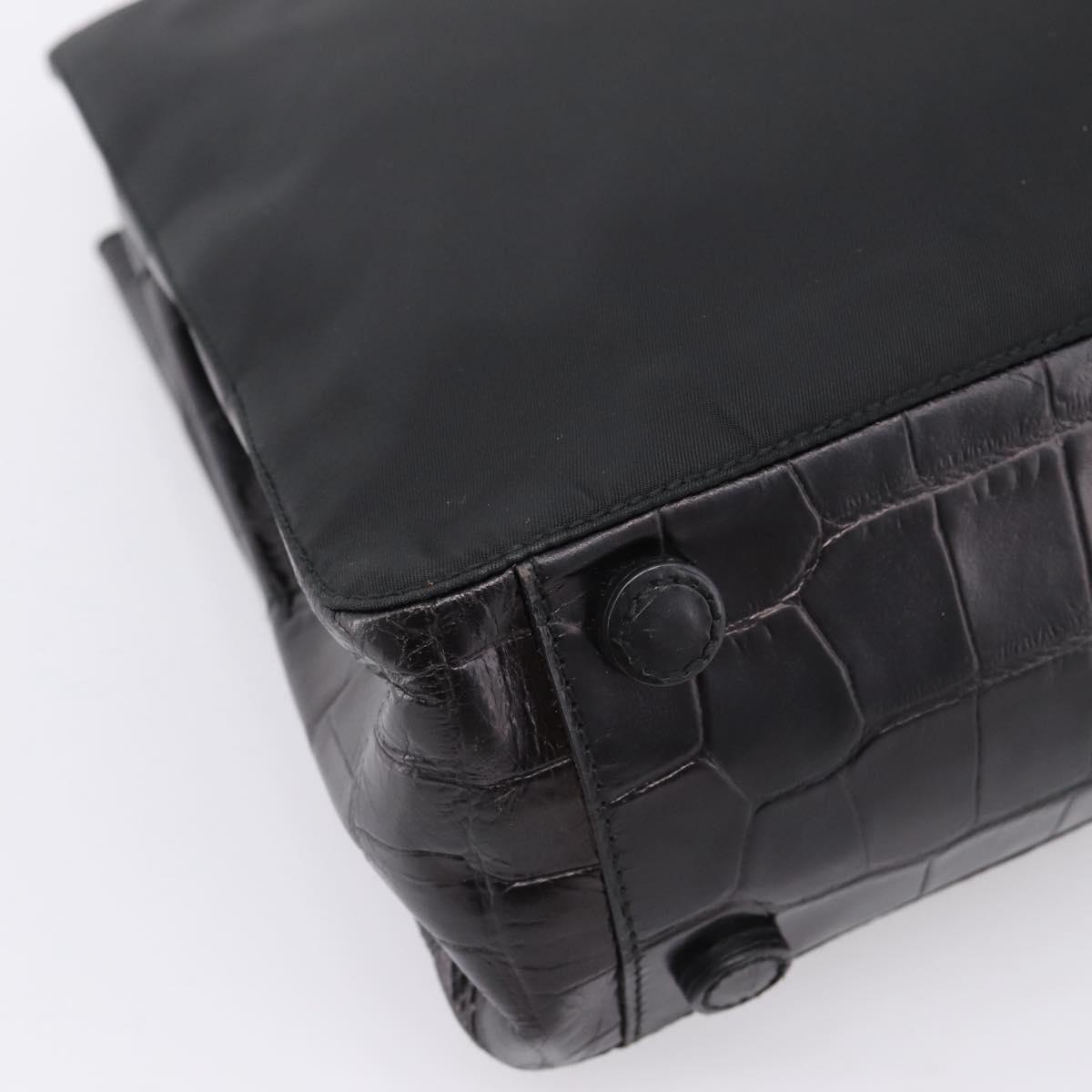 PRADA Tote Bag Nylon Black Silver Auth 198627A