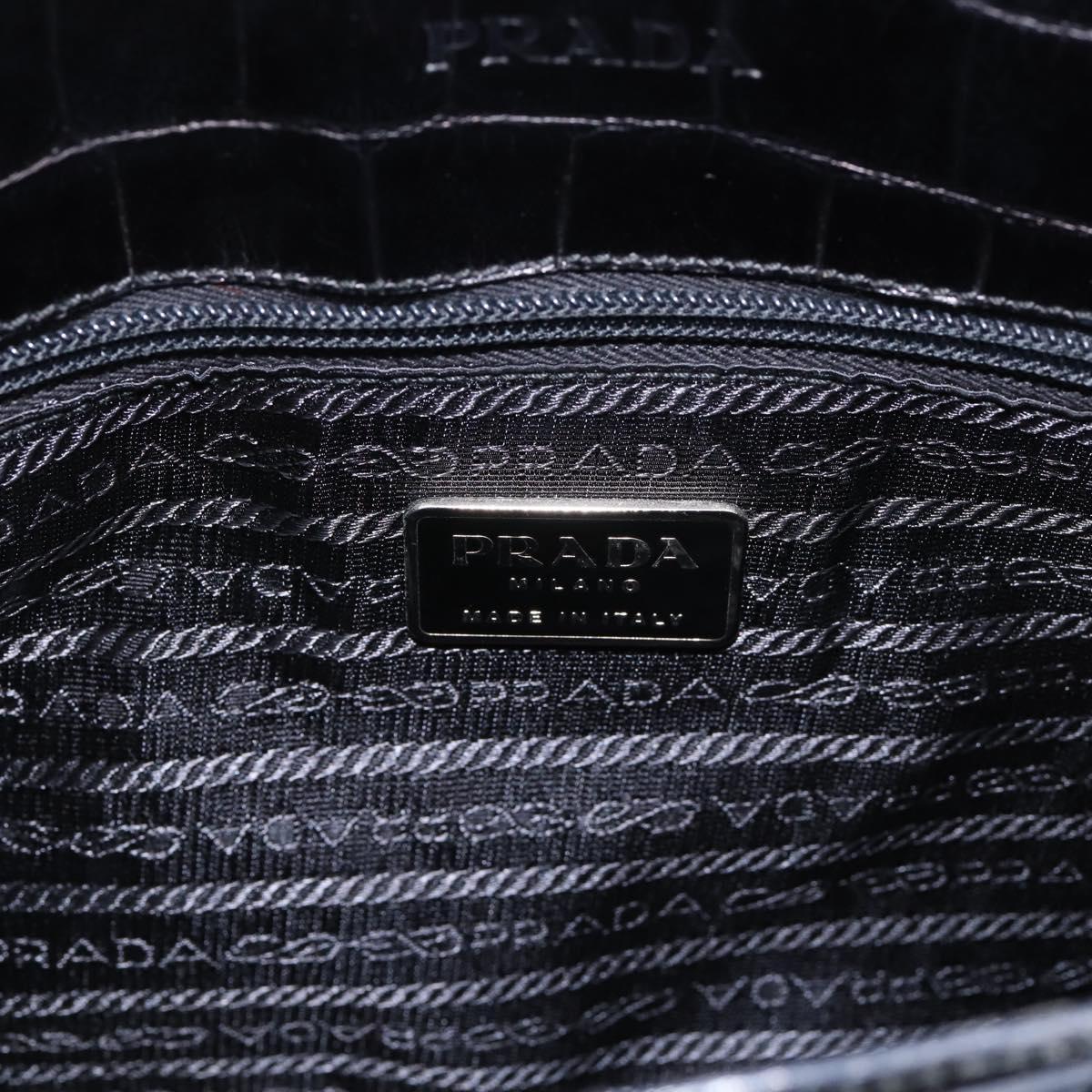 PRADA Tote Bag Nylon Black Silver Auth 198627A