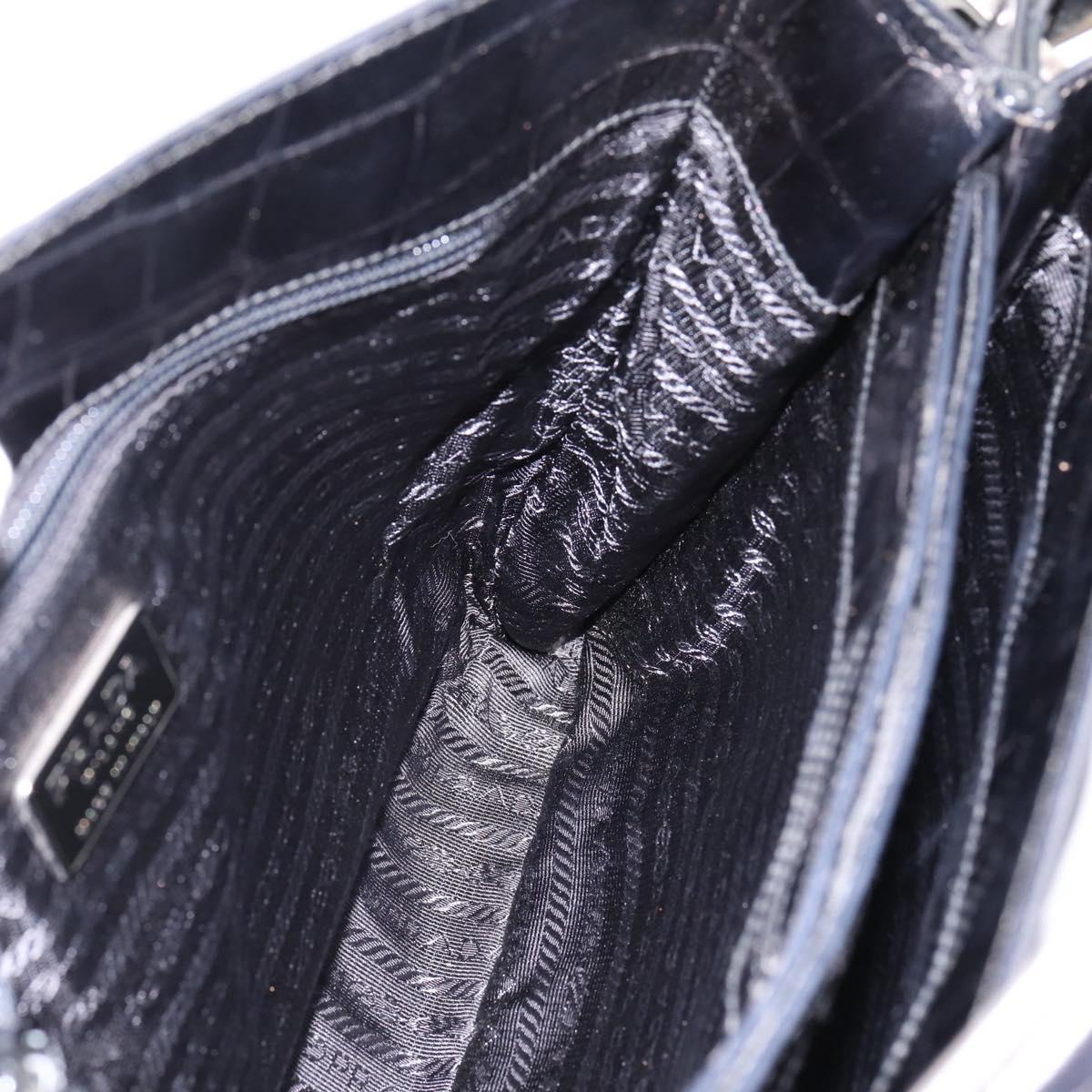 PRADA Tote Bag Nylon Black Silver Auth 198627A