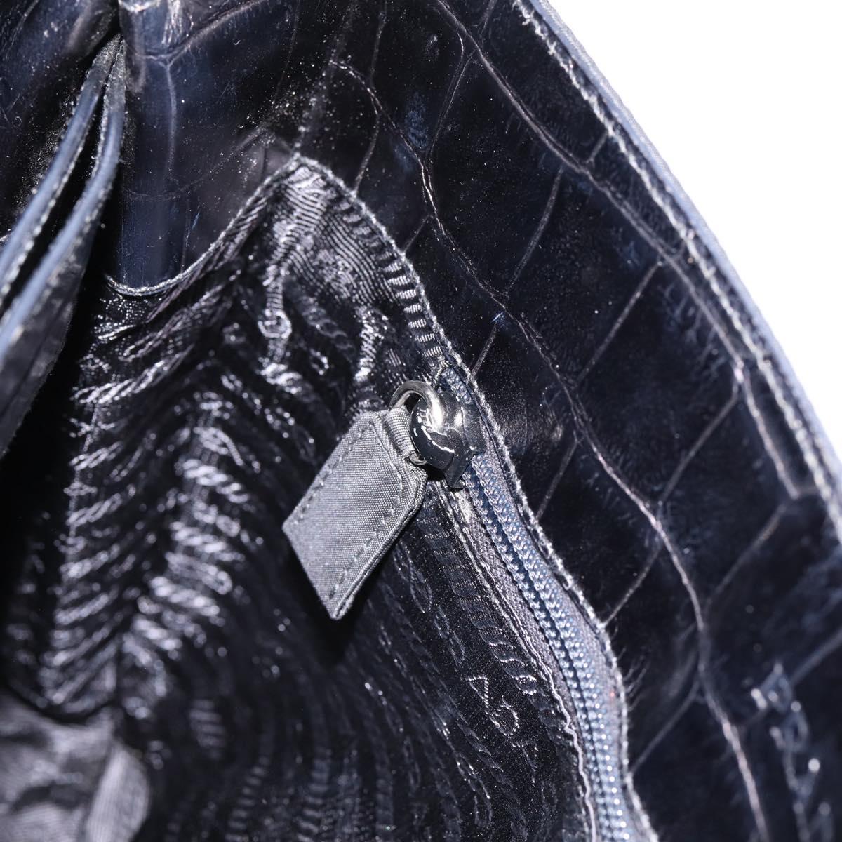 PRADA Tote Bag Nylon Black Silver Auth 198627A