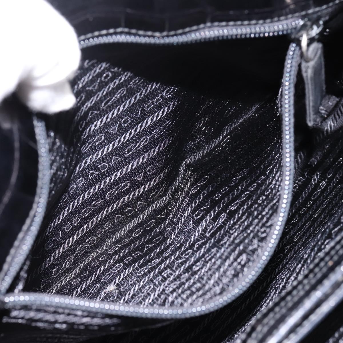 PRADA Tote Bag Nylon Black Silver Auth 198627A
