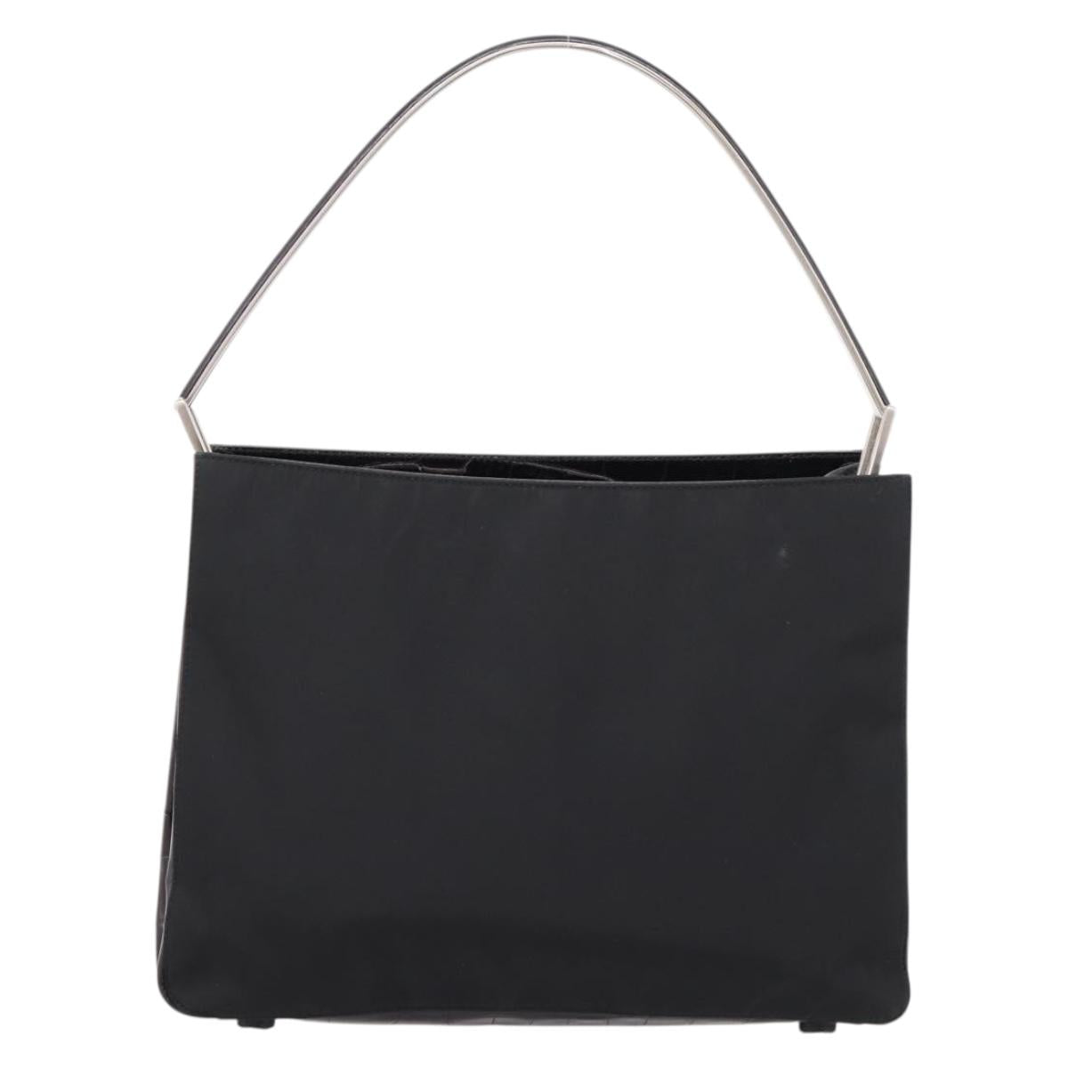 PRADA Tote Bag Nylon Black Silver Auth 198627A