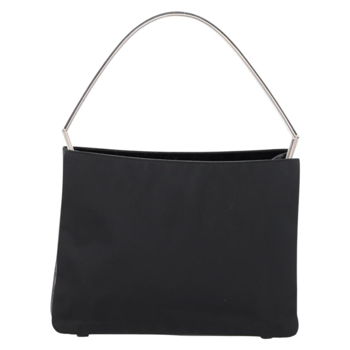 PRADA Tote Bag Nylon Black Silver Auth 198627A