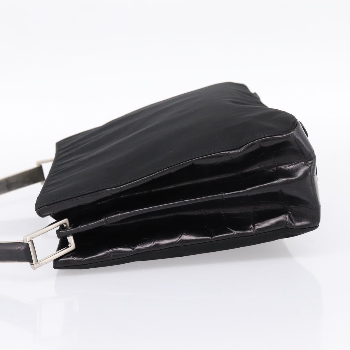 PRADA Tote Bag Nylon Black Silver Auth 198627A