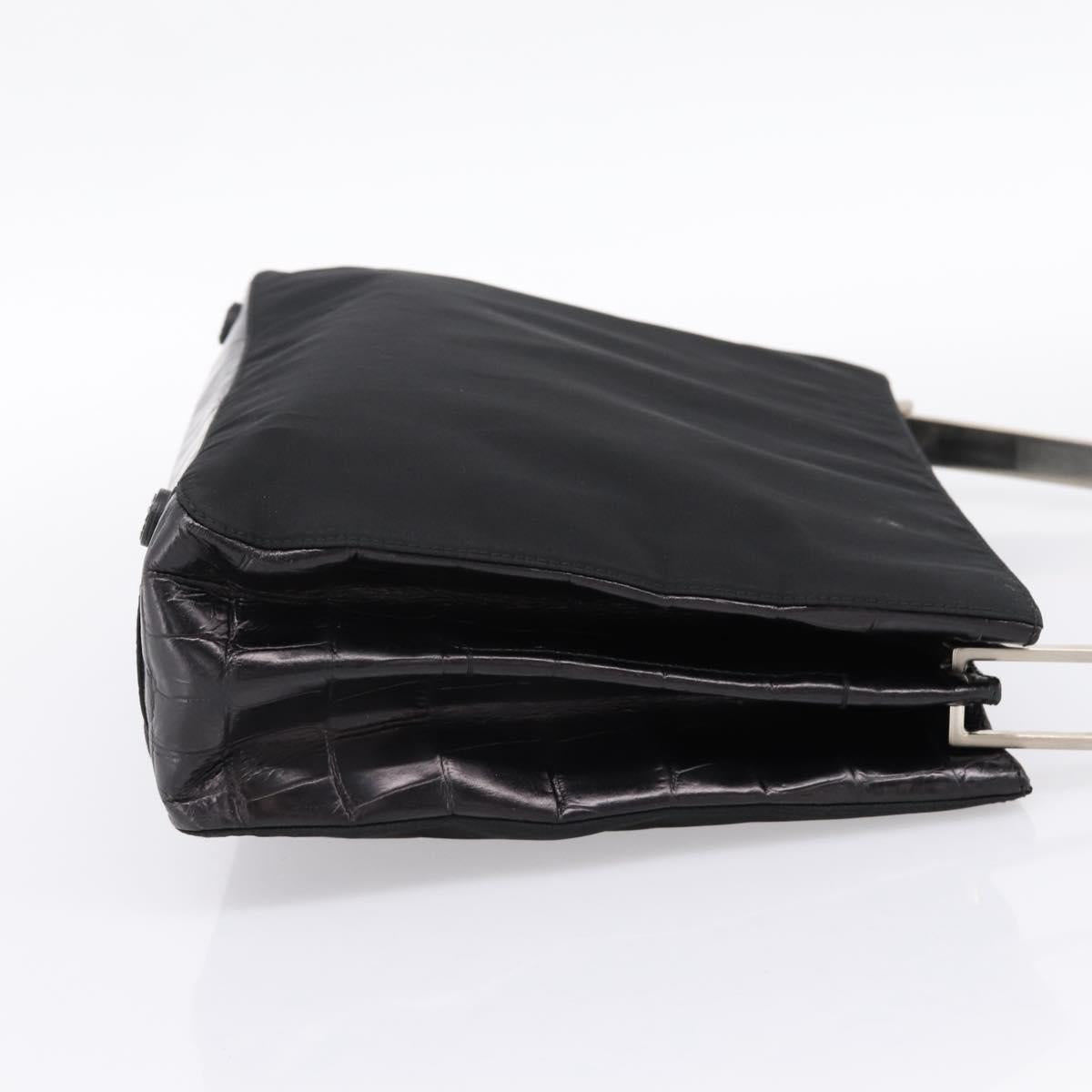 PRADA Tote Bag Nylon Black Silver Auth 198627A