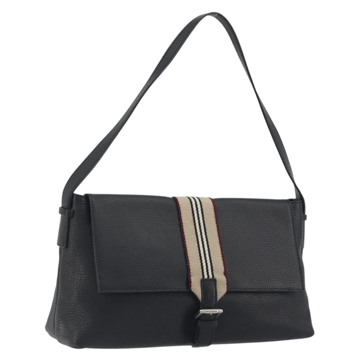 BURBERRY Shoulder Bag Leather Black Silver Auth 198628A