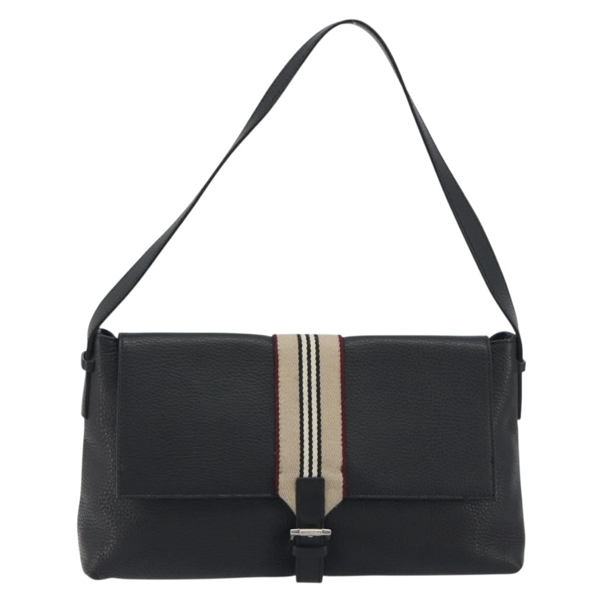 BURBERRY Shoulder Bag Leather Black Silver Auth 198628A