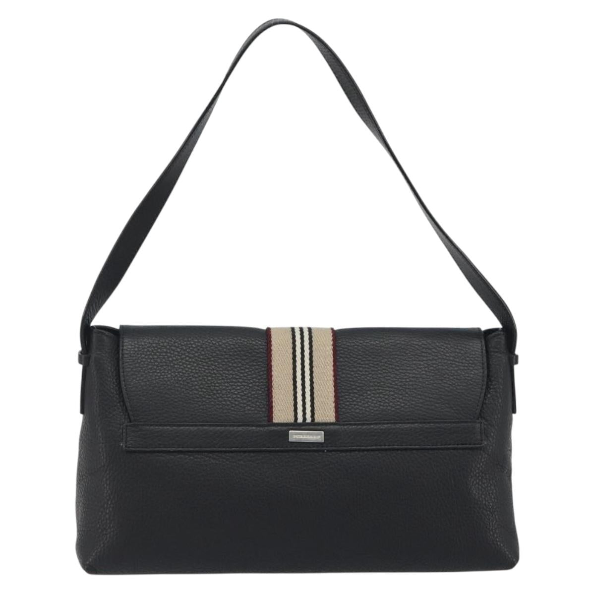 BURBERRY Shoulder Bag Leather Black Silver Auth 198628A