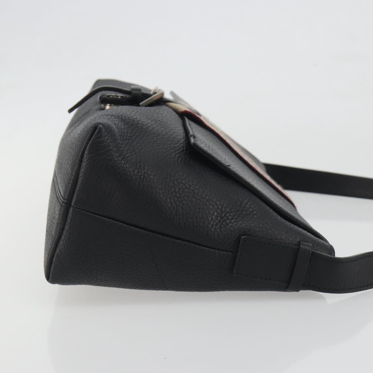 BURBERRY Shoulder Bag Leather Black Silver Auth 198628A