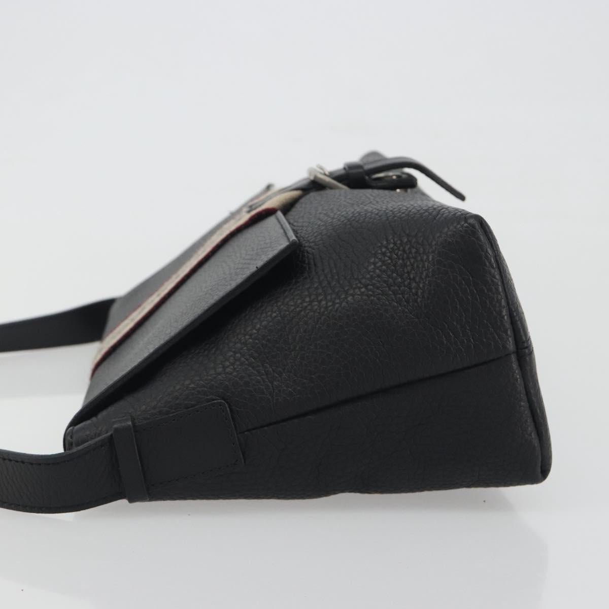 BURBERRY Shoulder Bag Leather Black Silver Auth 198628A