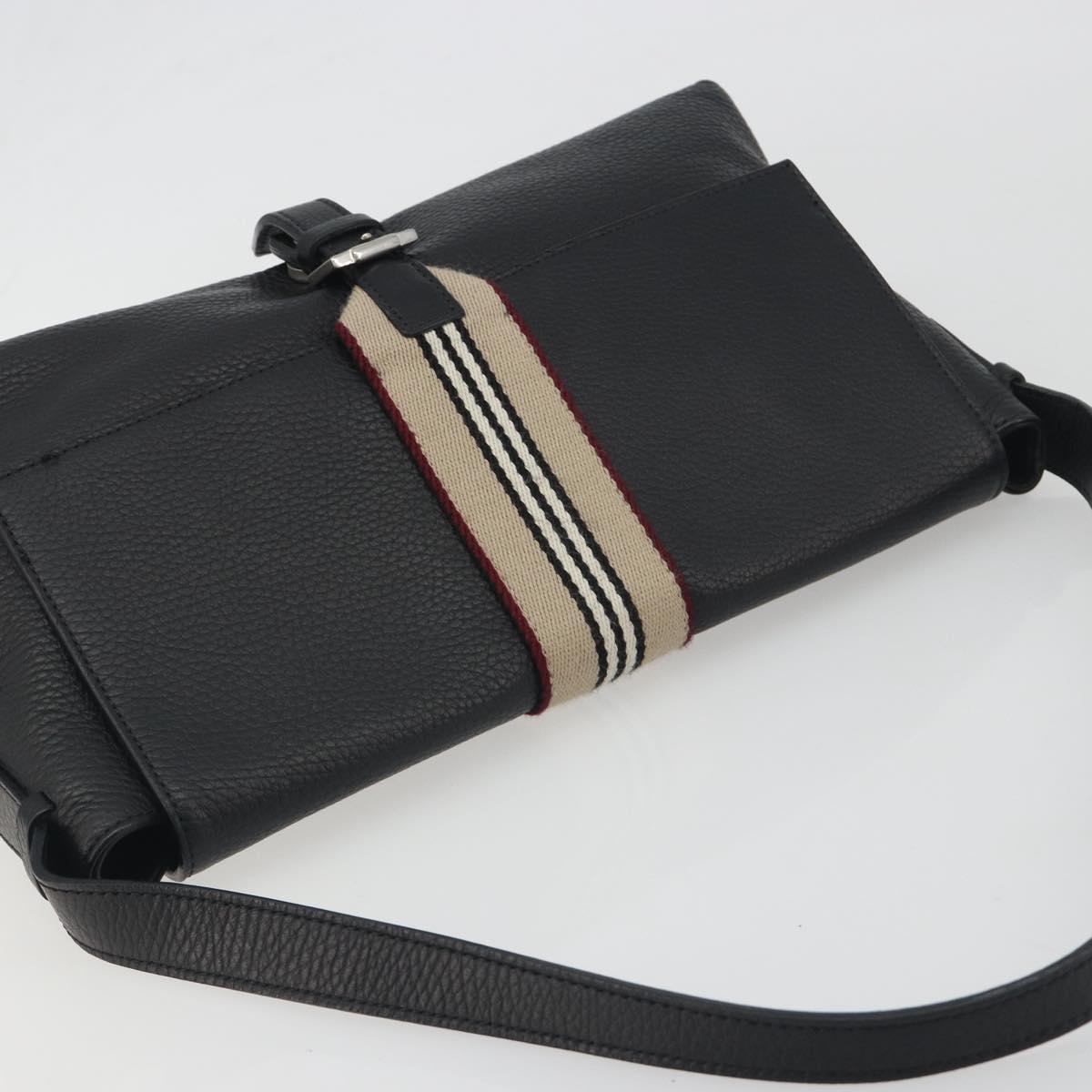BURBERRY Shoulder Bag Leather Black Silver Auth 198628A