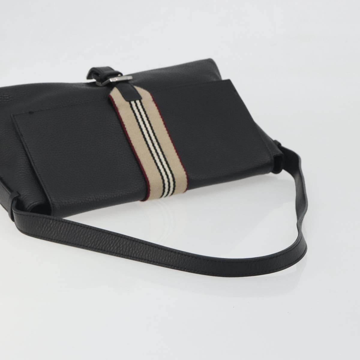 BURBERRY Shoulder Bag Leather Black Silver Auth 198628A