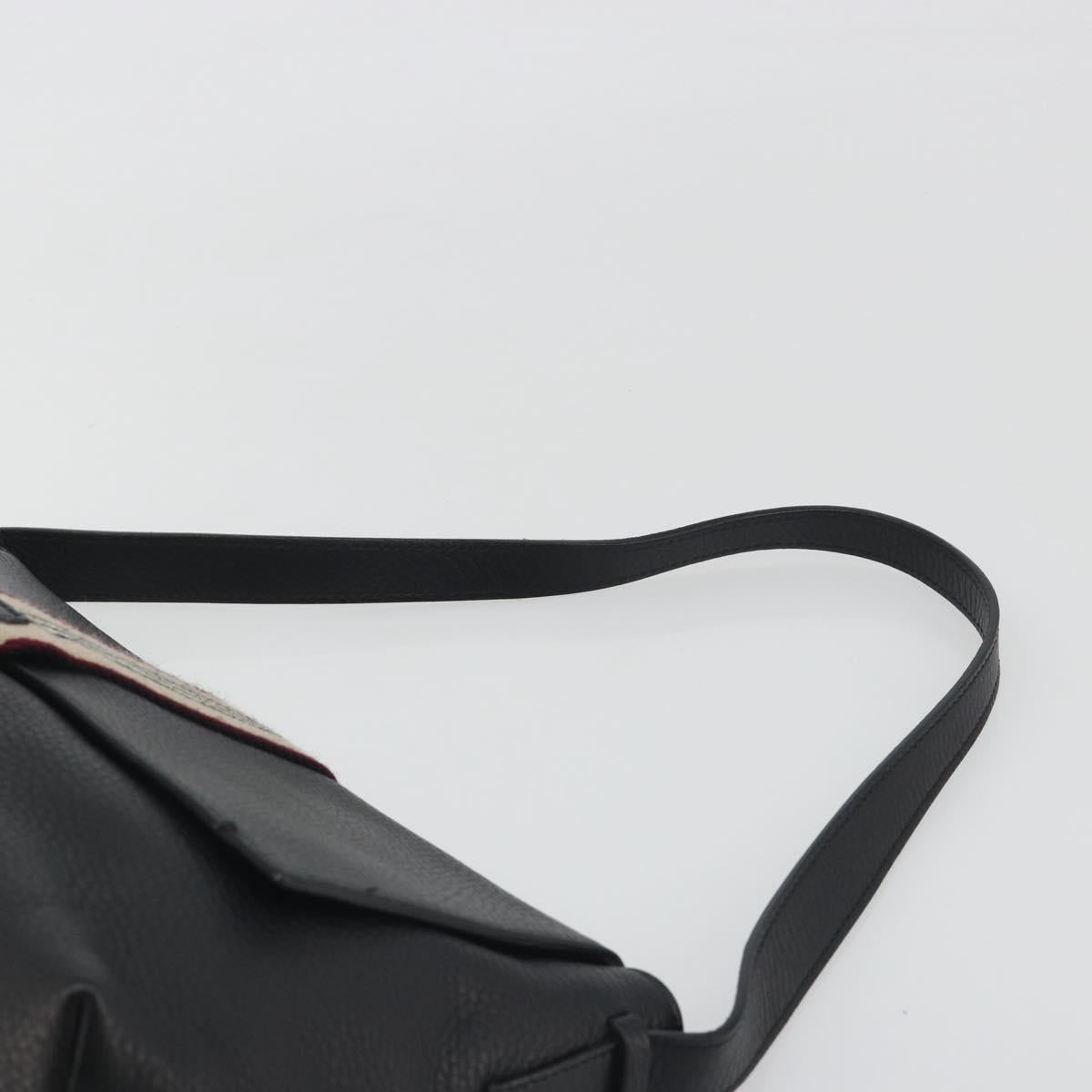 BURBERRY Shoulder Bag Leather Black Silver Auth 198628A