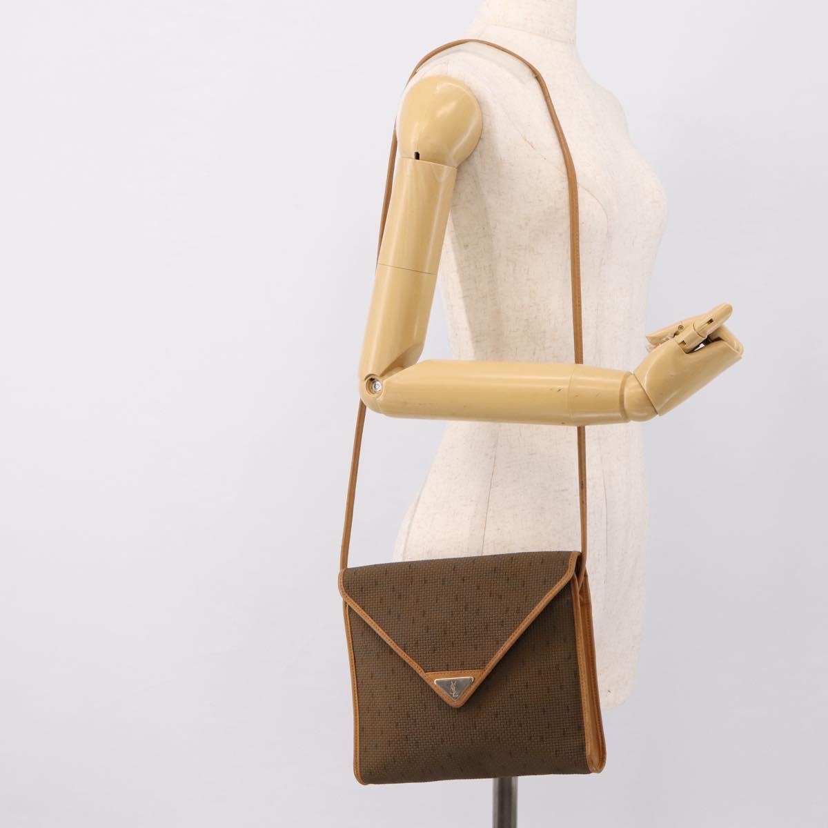 CELINE Shoulder Bag Canvas Brown Beige Auth 198630