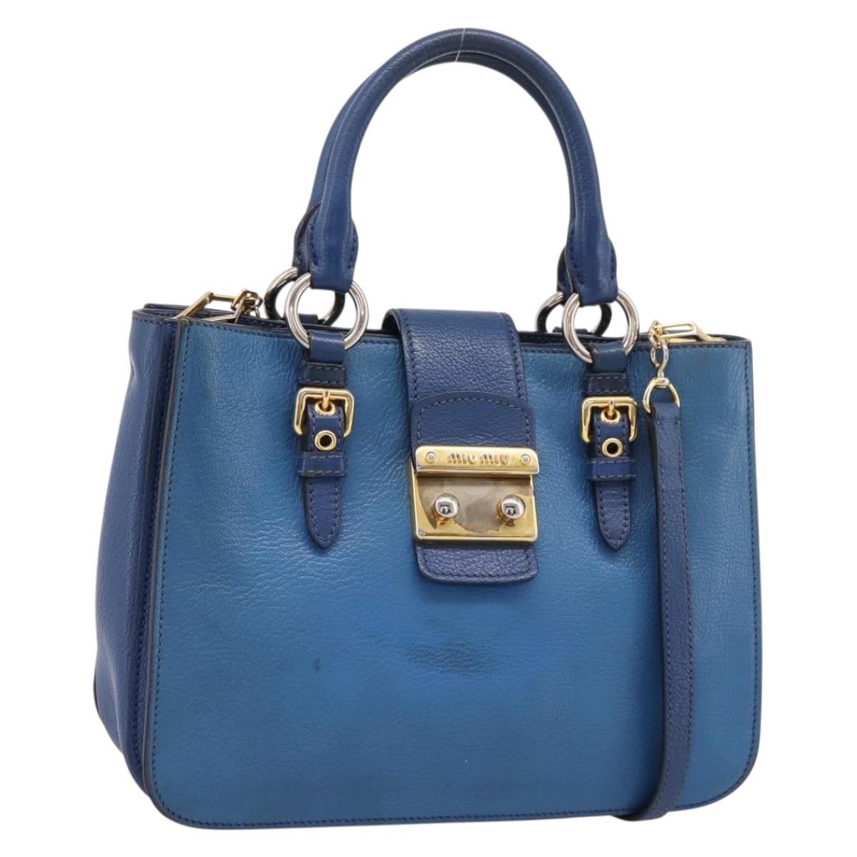 Miu Miu Hand Bag Leather 2way Blue Gold Tone Auth 198631A