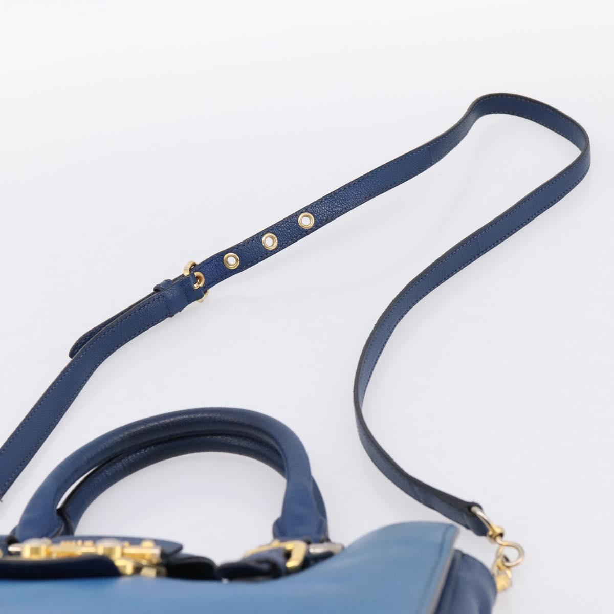 Miu Miu Hand Bag Leather 2way Blue Gold Tone Auth 198631A