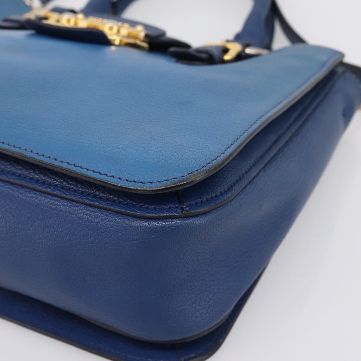 Miu Miu Hand Bag Leather 2way Blue Gold Tone Auth 198631A