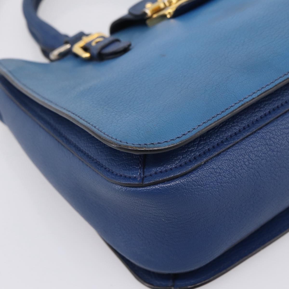 Miu Miu Hand Bag Leather 2way Blue Gold Tone Auth 198631A
