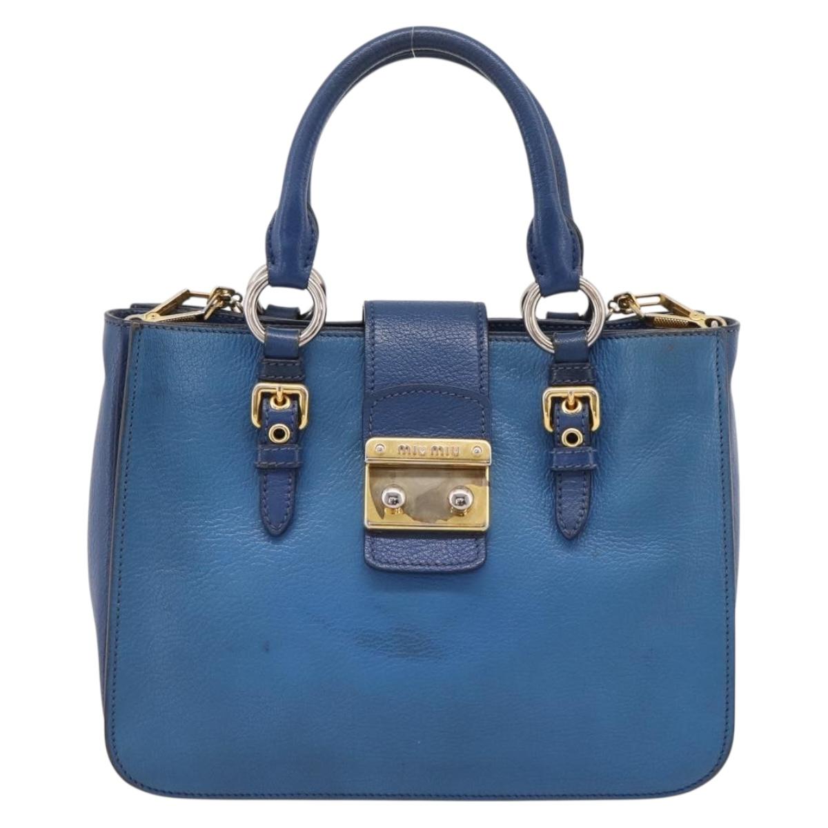 Miu Miu Hand Bag Leather 2way Blue Gold Tone Auth 198631A