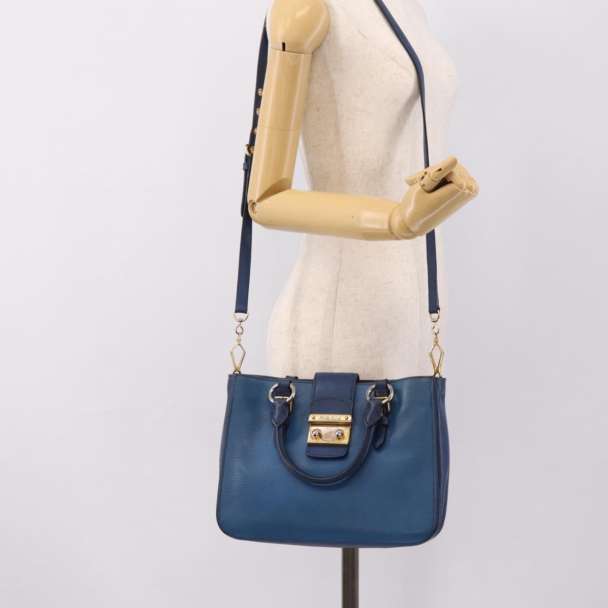 Miu Miu Hand Bag Leather 2way Blue Gold Tone Auth 198631A