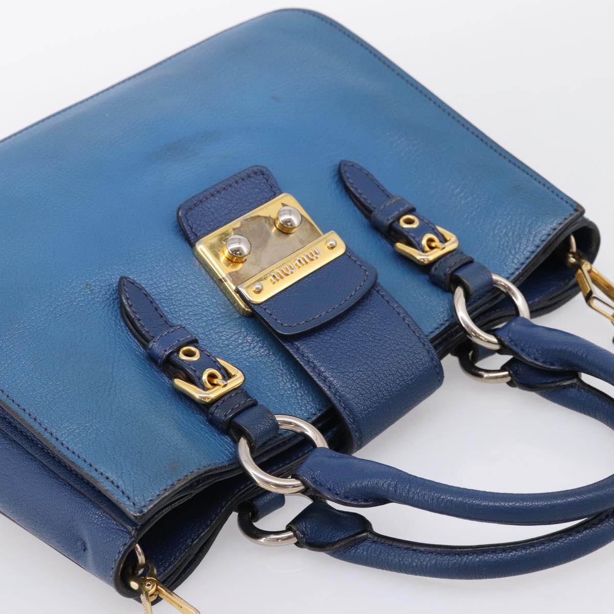 Miu Miu Hand Bag Leather 2way Blue Gold Tone Auth 198631A