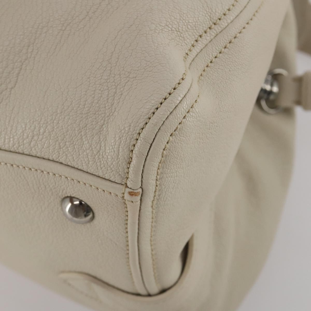 Miu Miu Hand Bag Leather 2way Ivory Silver Auth 198635A
