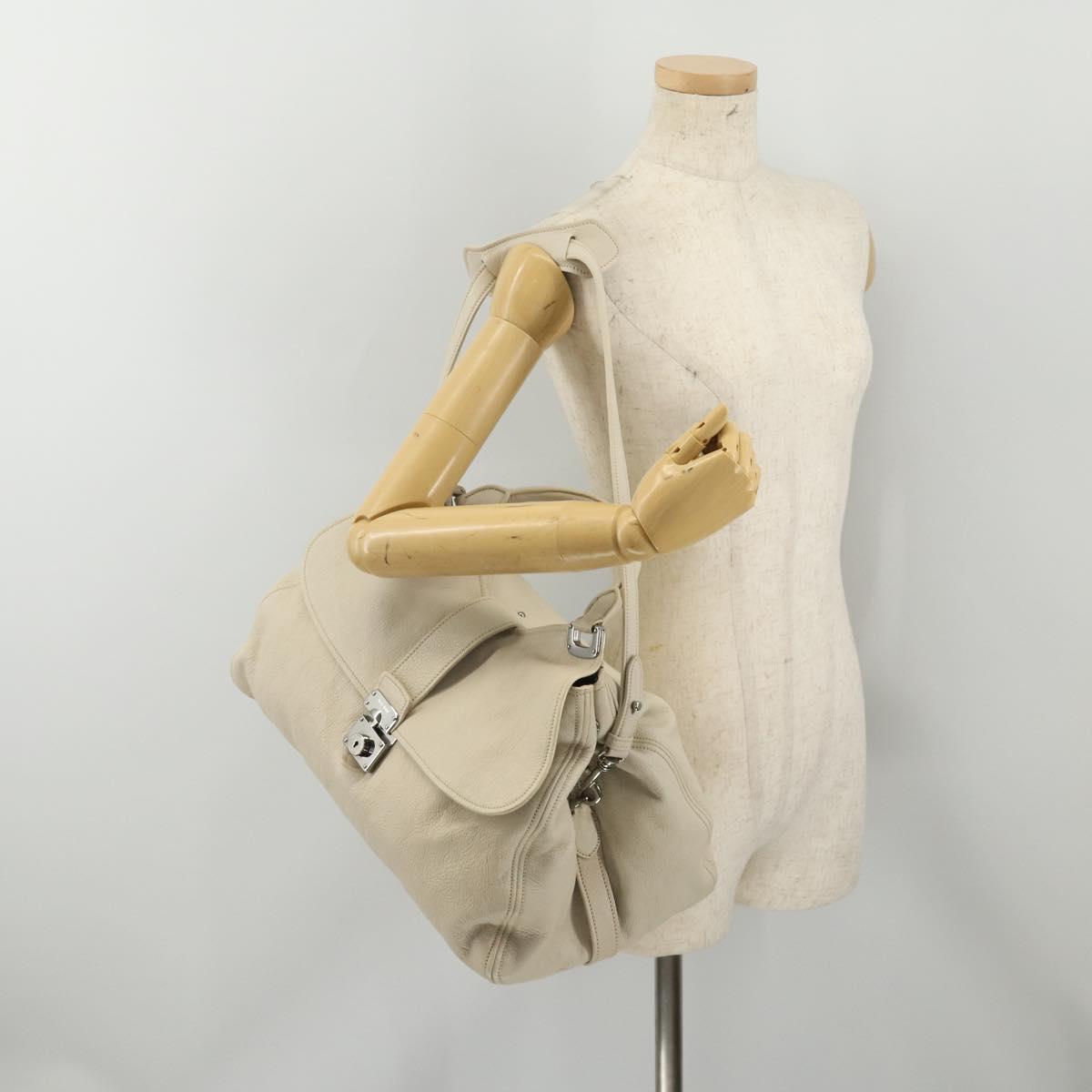 Miu Miu Hand Bag Leather 2way Ivory Silver Auth 198635A