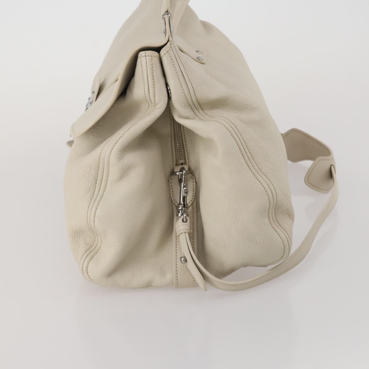 Miu Miu Hand Bag Leather 2way Ivory Silver Auth 198635A