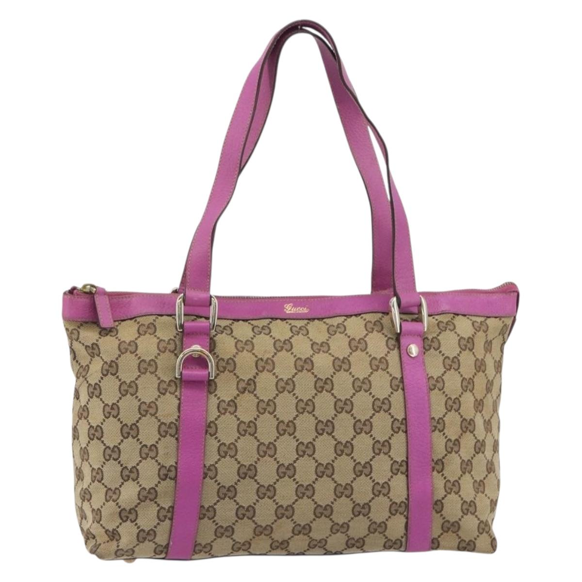 GUCCI GG Canvas Abbey Tote Bag Beige Gold Tone 141470 Auth 198637