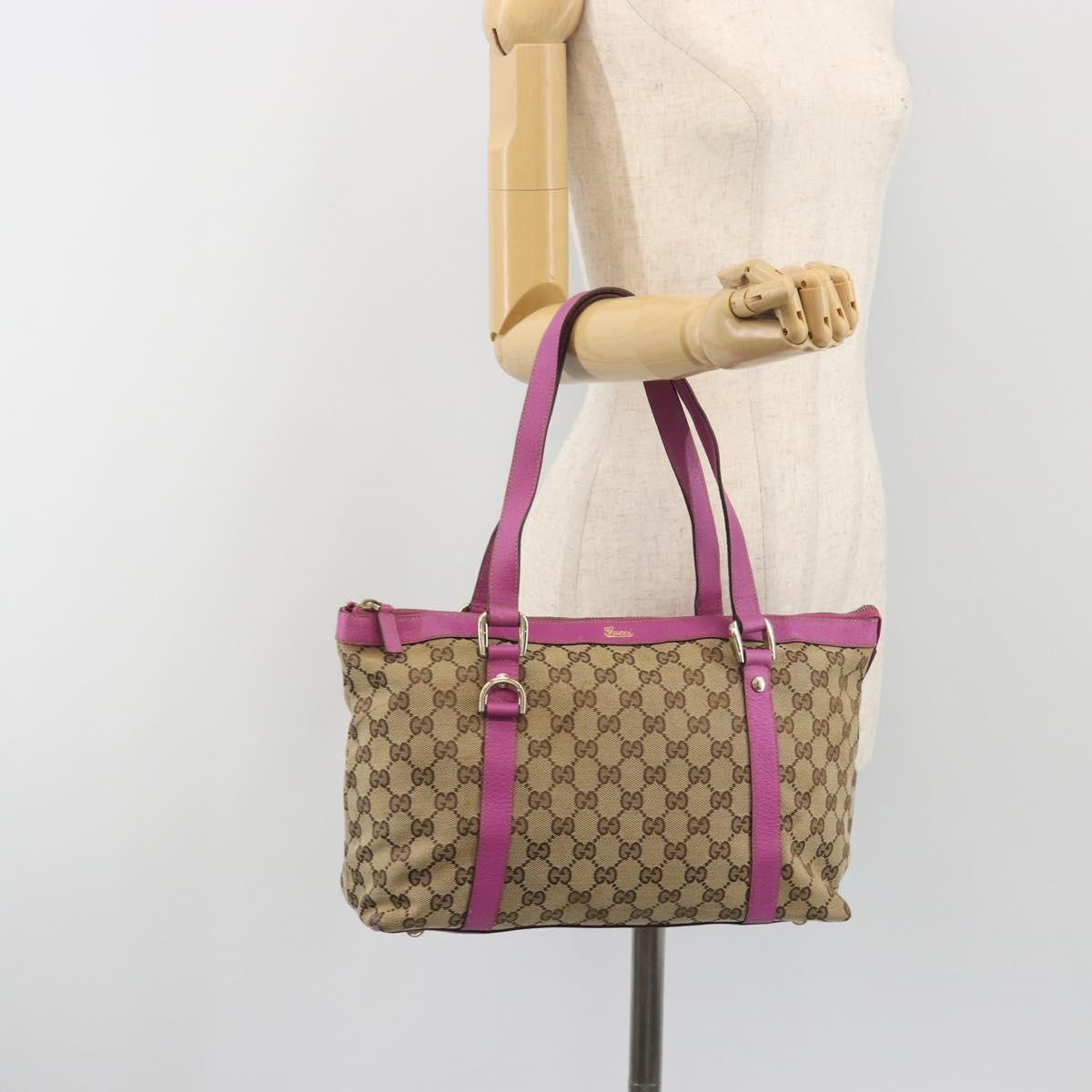 GUCCI GG Canvas Abbey Tote Bag Beige Gold Tone 141470 Auth 198637