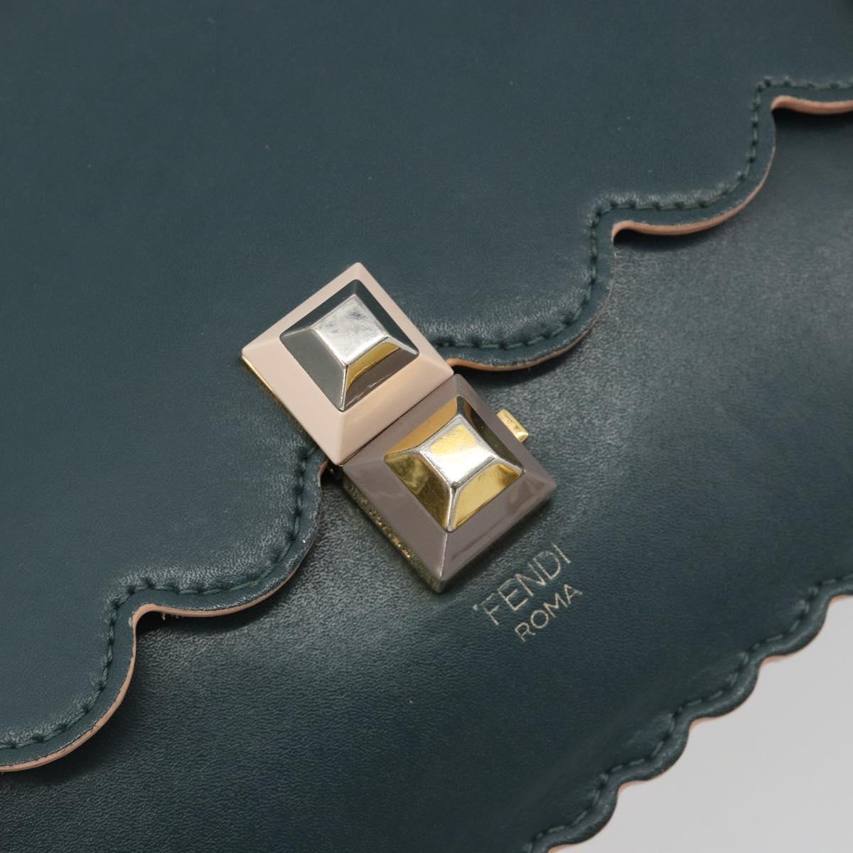 FENDI Canay Chain Shoulder Bag Leather 2way Green Gold Tone 8BT283 Auth 198639